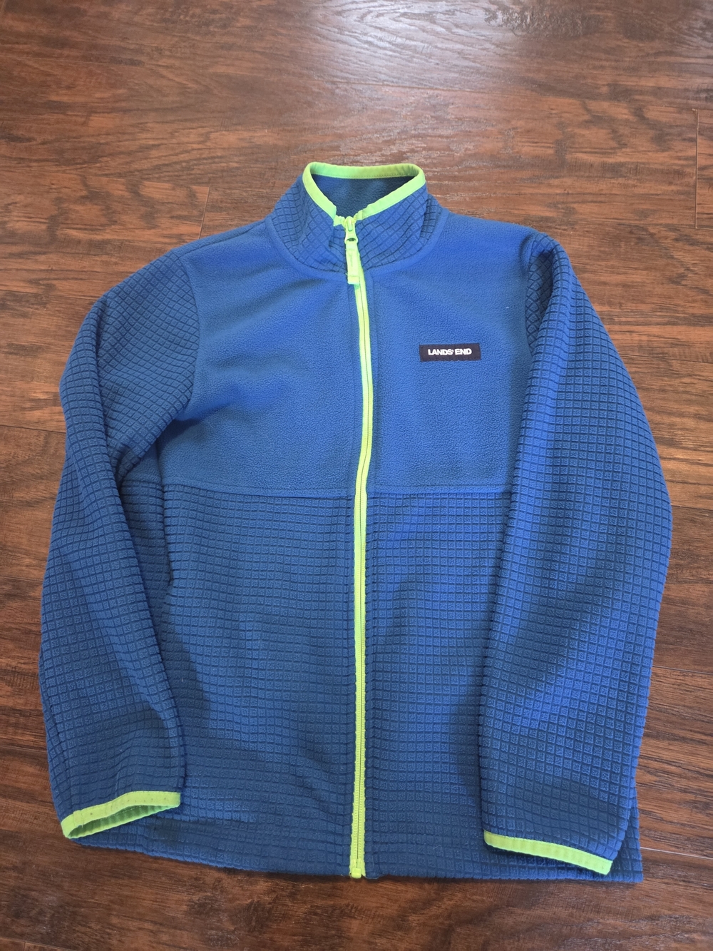 Lands End Boys Grid Fleece Full zip Size Large